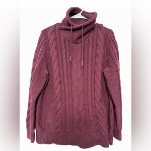 L.L.  Bean Women’s 1x Plus Cable Knit Cowl Neck  100% Cotton Plum Longsleeve